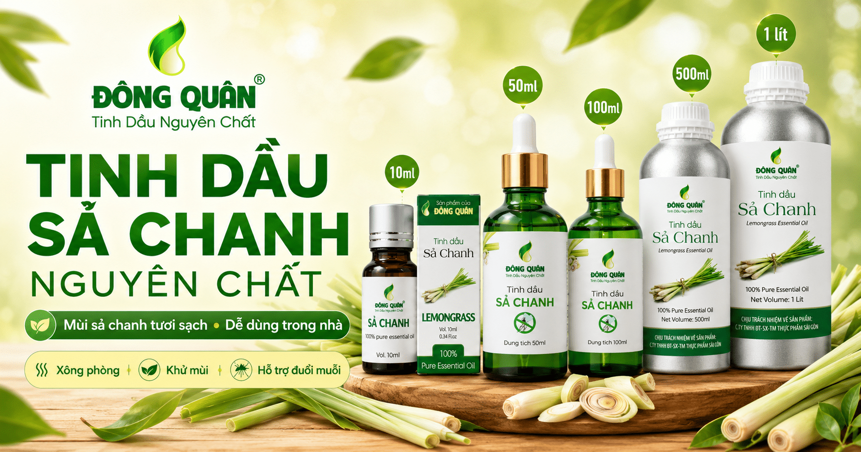 Tinh Dầu Sả Chanh Nguyên Chất Đông Quân 6 Tinh dầu sả chanh nguyên chất Đông Quân dùng xông phòng, làm thơm, thư giãn, xua đuổi muỗi và côn trùng.