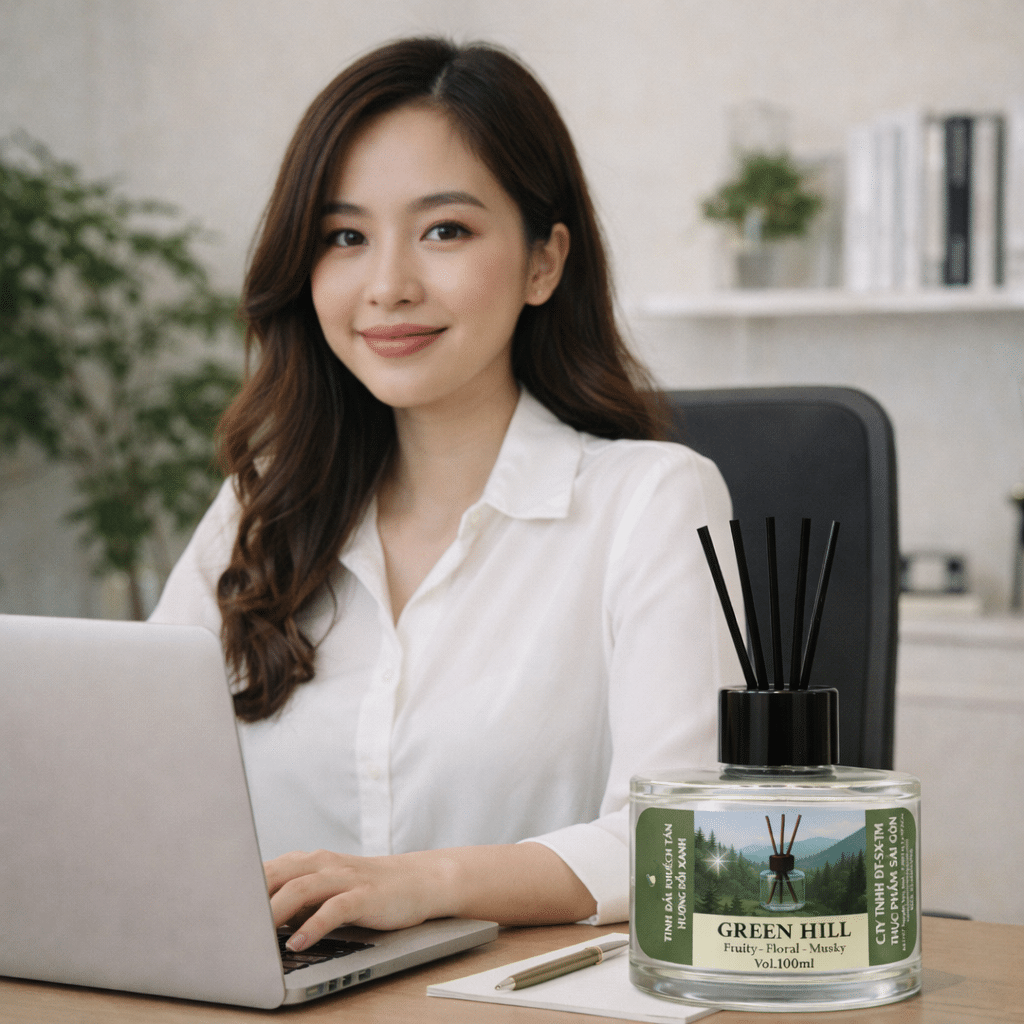 Tinh Dầu Khuếch Tán Hương Đồi Xanh – Dịu Dàng, Tươi Mát Và Đầy Thư Thái 3 Tinh dau tan huong green hill cho ban lam viec