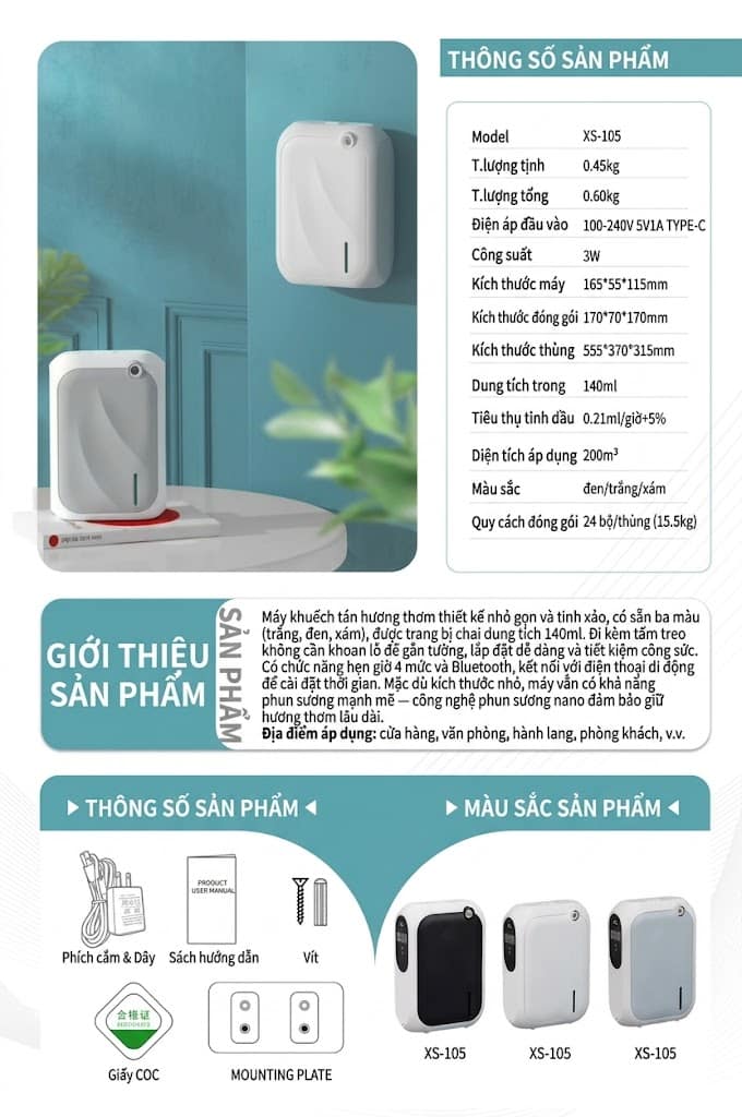 Giay gioi thieu san pham may khuech tan huong thom XS-105