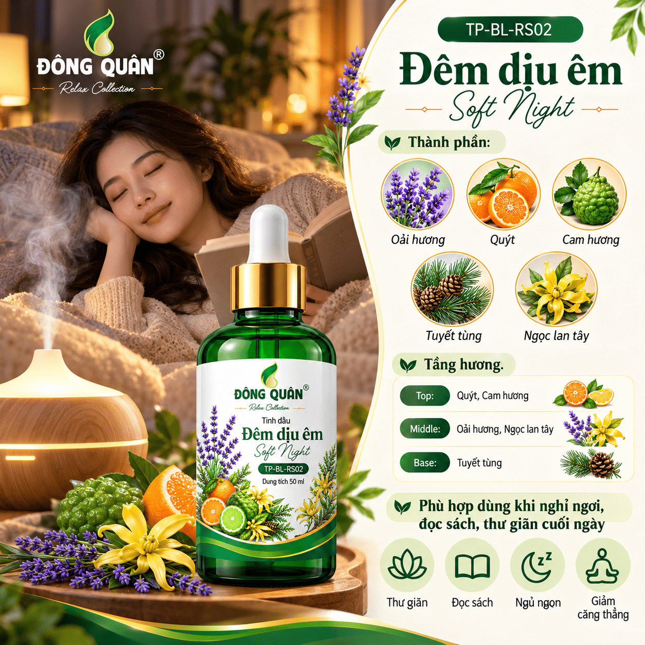 Tinh Dầu Ngủ Ngon Đông Quân– Đêm Dịu Êm / Soft Night 5 Tinh Dầu Ngủ Ngon Đông Quân– Đêm Dịu Êm / Soft Night - Ảnh 5